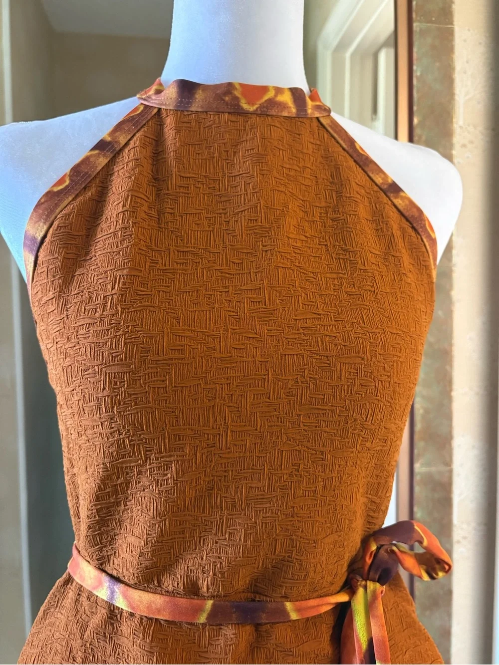 Free People Rust Orange Textured Halter One-Piece Swimsuit with Sash - Picture 4 of 11
